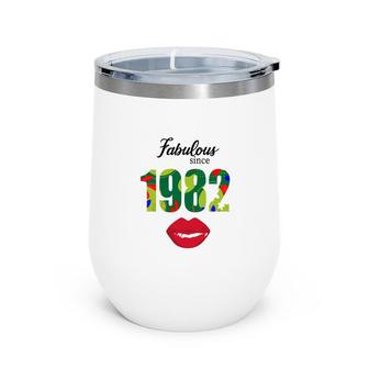 Fabulous Since 1982 Red Lips Green 40Th Birthday Wine Tumbler - Seseable