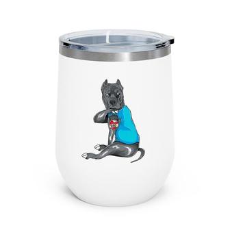 Father's Day Gifts Dad Funny Dog Pitbull I Love Dad Tattoo Wine Tumbler | Mazezy