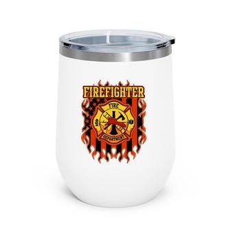 Firefighter Fire Department Fire Badge And Flag Wine Tumbler | Mazezy