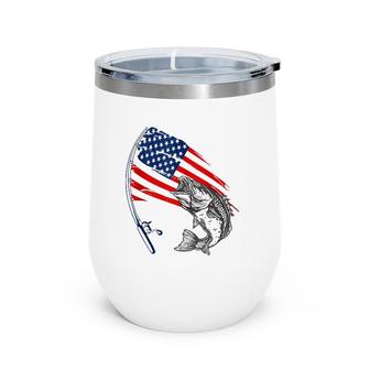 Fishing American Flag Vintage Bass Fisherman Fishing Pole Wine Tumbler | Mazezy