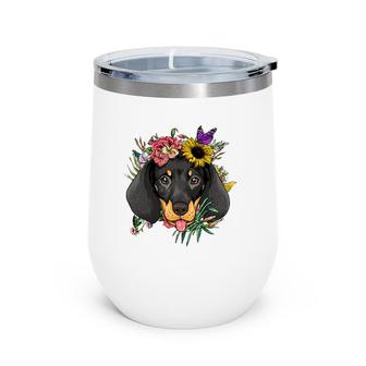 Floral Dachshund Dog Spring Nature Dog Lovers Wine Tumbler | Mazezy