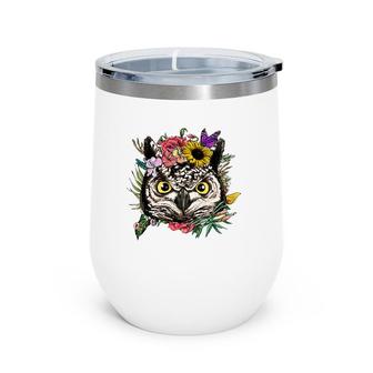 Floral Owl Spring Nature Lovers Gift For Women & Men Wine Tumbler | Mazezy