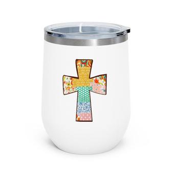 Floral Patchwork Cross Wine Tumbler | Mazezy