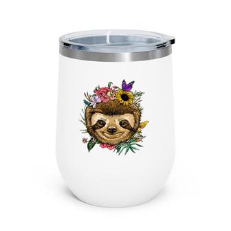 Floral Sloth Spring Nature Lovers Wine Tumbler | Mazezy