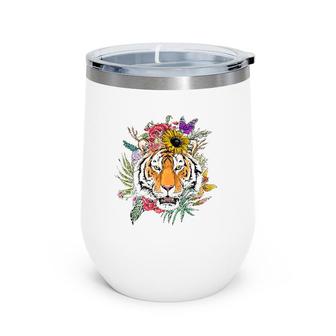Floral Tiger Spring Nature Tiger Lovers Wine Tumbler | Mazezy