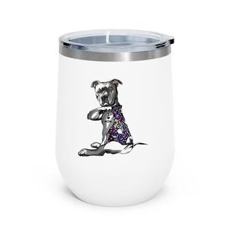 Flower Pitbull - I Love Mom Pitbull Tattoo Mother's Day Wine Tumbler | Mazezy