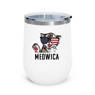 Fourth Of July Meowica Funny Cat American Independence Day Wine Tumbler | Mazezy