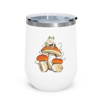Frog Sitting On Mushroom Cute Cottagecore Nature Graphic Wine Tumbler | Mazezy