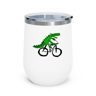 Funny Alligator Riding Bicycle Cartoon Wine Tumbler | Mazezy