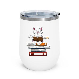 Funny Cat Kitty Reading Books Coffee Wine Tumbler | Mazezy