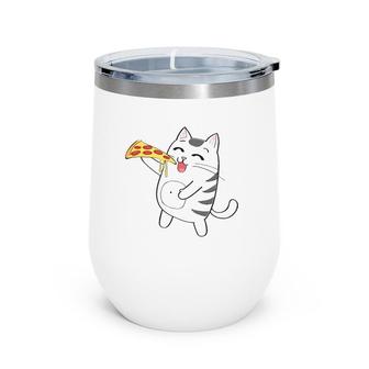 Funny Cute Cat Eating Pizza Cat Pizza Lovers Gift Wine Tumbler | Mazezy