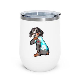 Funny Dachshund Dog Tattoo I Love Mom Dogmom Gift Wine Tumbler | Mazezy