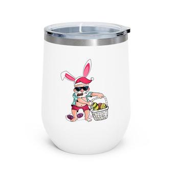 Funny Easter Bunny Santa With Bunny Ears & Easter Egg Basket Raglan Baseball Tee Wine Tumbler | Mazezy