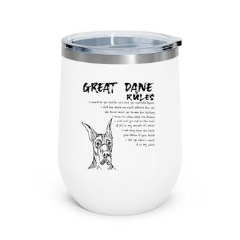 Funny Great Dane Dog Rules Hand Drawn Art Black Raglan Baseball Tee Wine Tumbler | Mazezy