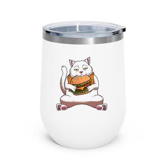 Funny Kawaii Cat Hamburger Design For Men Women Burger Eater Wine Tumbler | Mazezy