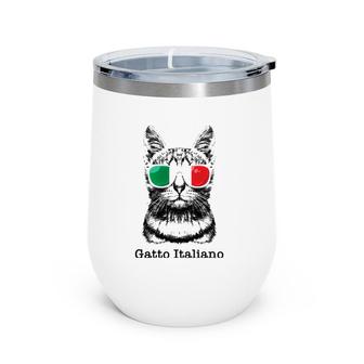 Gatto Italiano Funny Italian Cat Wearing Sunglasses Wine Tumbler | Mazezy