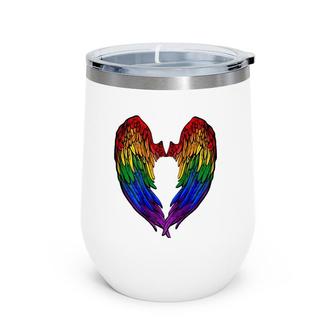 Gay Pride Month Rainbow Angels Wings Back Design Wine Tumbler | Mazezy