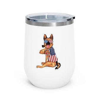 German Shepherd Dog Merica 4Th Of July Usa American Flag Men Wine Tumbler | Mazezy