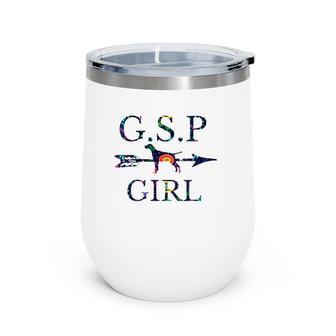 German Shorthair Pointer Mom Girl Silhouette Wine Tumbler | Mazezy
