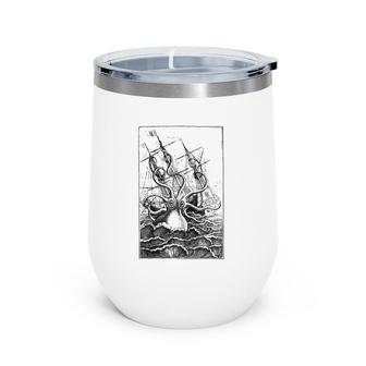 Giant Octopus Pirate Ship Vintage Kraken Sailing Squid Wine Tumbler | Mazezy
