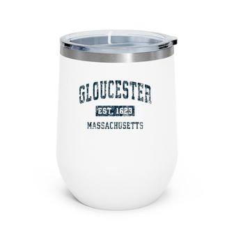Gloucester Massachusetts Ma Vintage Sports Design Navy Print Wine Tumbler | Mazezy