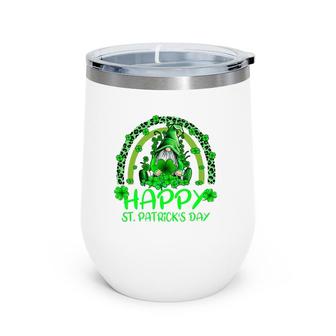 Gnome Holding Lucky Shamrock Rainbow Leopard St Patrick's Day Wine Tumbler | Mazezy