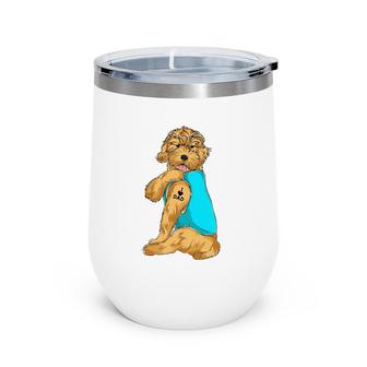 Golden Doodle I Love Dad Tattoo Apparel, Dog Dad Gifts Dads Wine Tumbler | Mazezy