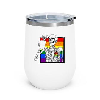 Goth Skeleton Coffee Gay Lesbian Pride Rainbow Human Heart Wine Tumbler | Mazezy