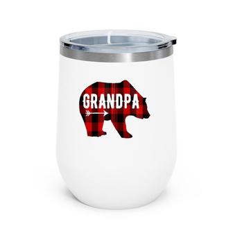 Grandpa Black & Red Buffalo Plaid Bear Grandfather Gift Bear Zip Wine Tumbler | Mazezy