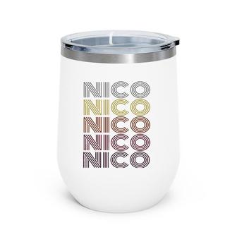 Graphic Tee First Name Nico Retro Pattern Vintage Style Wine Tumbler | Mazezy UK