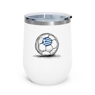 Greece Greek Flag Design On Soccer Ball Artsy Football Wine Tumbler | Mazezy