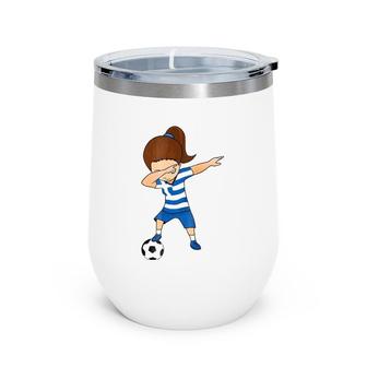 Greece Soccer Dabbing Greek Girl Football Jersey Wine Tumbler | Mazezy