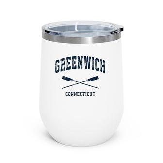 Greenwich Connecticut Vintage Nautical Crossed Oars Navy Wine Tumbler | Mazezy