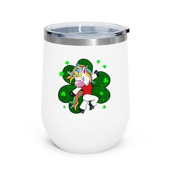 Gymnastics Unicorn For Girls Shamrock Gymnast Kids Tee Wine Tumbler | Mazezy