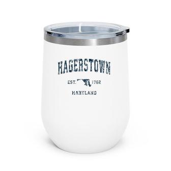 Hagerstown Maryland Md Vintage Sports Design Navy Print Wine Tumbler | Mazezy