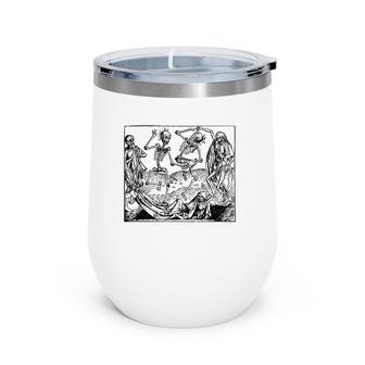 Halloween Skeleton Dance Art-Vintage Dancing Skeletons Wine Tumbler | Mazezy