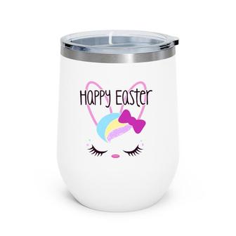 Happy Easter Bunny Sleeping Face Cute Funny Christian Girls Wine Tumbler | Mazezy