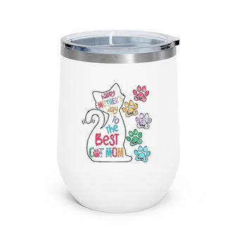 Happy Mother's Day To The Best Cat Mom Paw Sketch Name 1 Name 2 Personalized Wine Tumbler | Mazezy