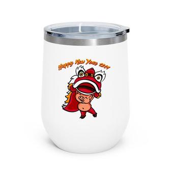 Happy New Year 2031 Pig Wearing Chinese Dragon Tee Wine Tumbler | Mazezy