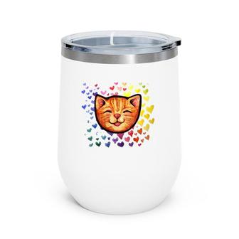 Happy Orange Tabby Cat Rainbow Wine Tumbler