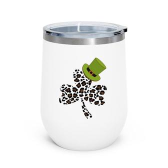 Happy St Patricks Day Leopard Cheetah Print Shamrock Clover Wine Tumbler | Mazezy