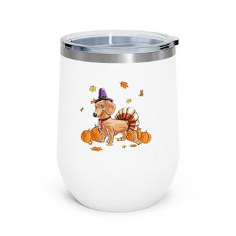 Happy Thanksgiving Dachshund Turkey Costume Funny Wine Tumbler | Mazezy