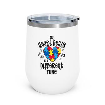 Heart Beats To A Different Tune Autism Awareness Mom Kids Wine Tumbler | Mazezy