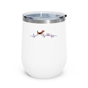 Heartbeat With Footprint And Beagles Beagle Hound Wine Tumbler | Mazezy