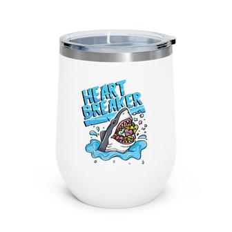 Heartbreaker Shark Eating Hearts Valentine's Day Wine Tumbler | Mazezy