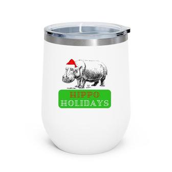 Hippo Christmas Hippo Holidays Santa Hat Wine Tumbler | Mazezy