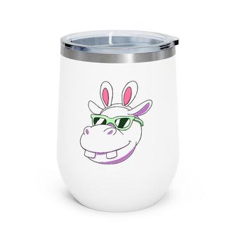 Hippo Easter Bunny Rabbit Ears Cute Tee Wine Tumbler | Mazezy