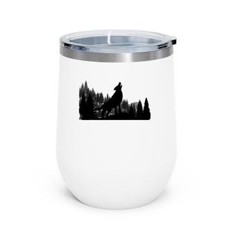 Howling Wolf Mountain Forest Tree Wine Tumbler | Mazezy