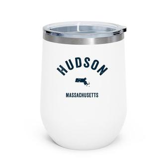 Hudson Massachusetts Ma Vintage 70'S Sports Design Navy Print Wine Tumbler | Mazezy