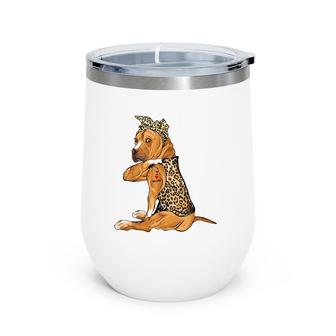 I Love Mom Tattoo Funny Pitbull Dog With Bandana Wine Tumbler | Mazezy